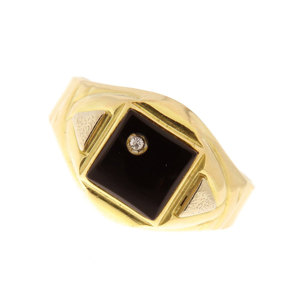 Anello Sigillo Nero con Pietra Bianca