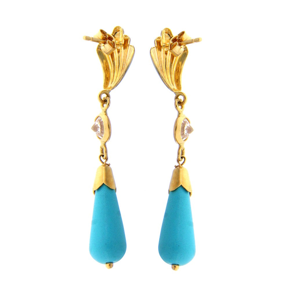 Orecchini Pendenti Conchiglia Zirconi e Pietra Azzurra