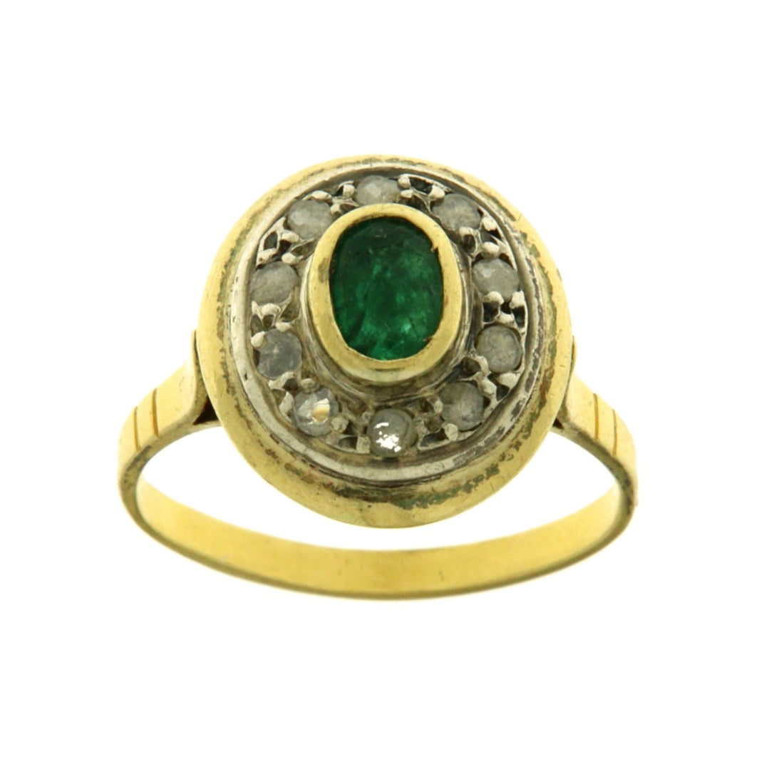 Anello Ovale con Diamanti da 0.01 CT e Smeraldo da 0.2 CT