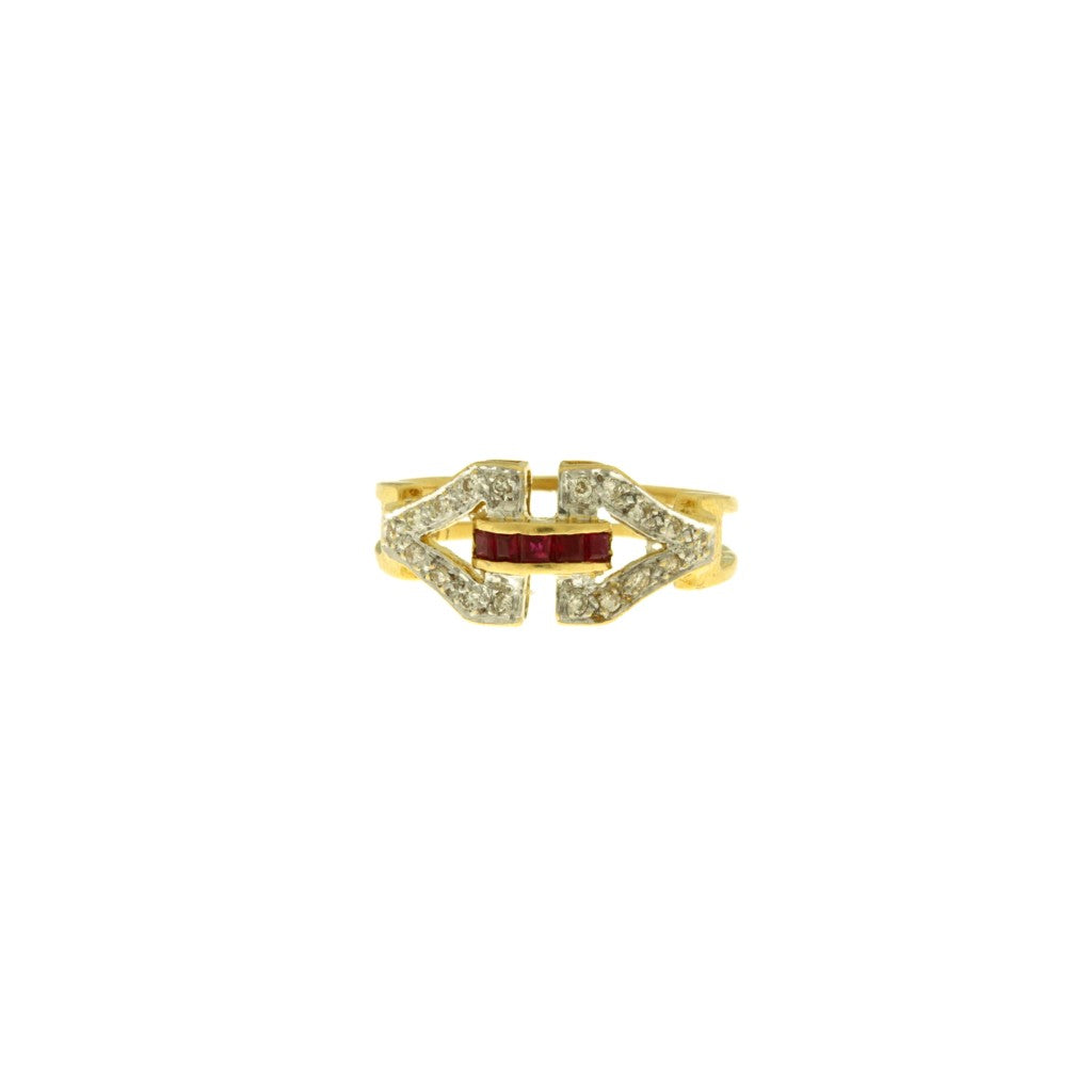 Anello Fantasia con Pietre Bianche e Rosse