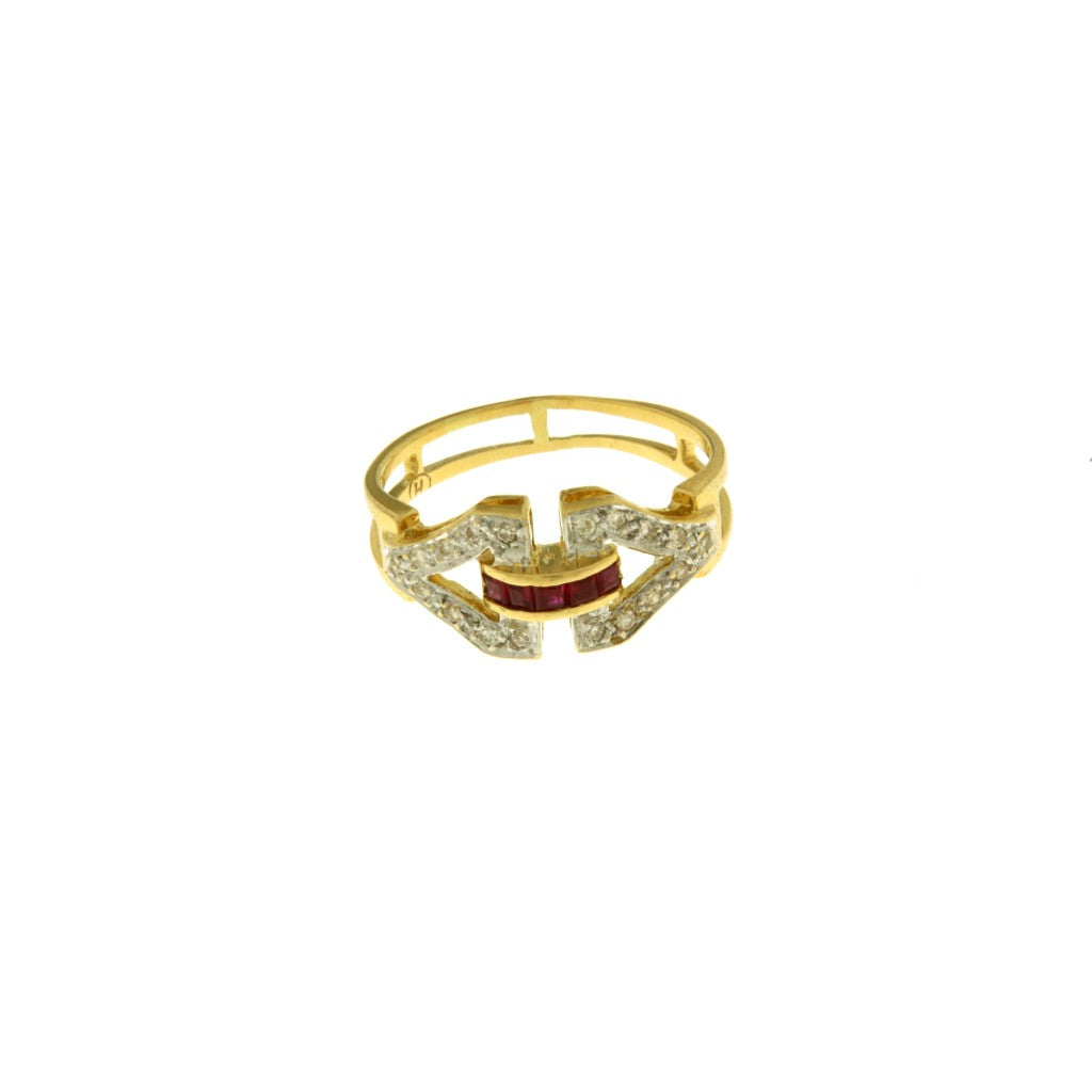 Anello Fantasia con Pietre Bianche e Rosse