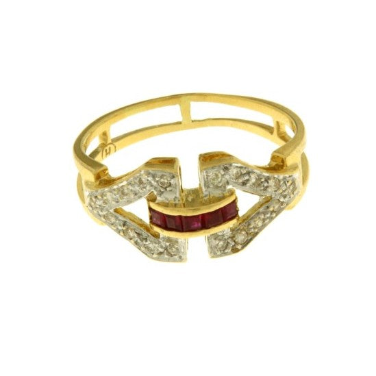 Anello Fantasia con Pietre Bianche e Rosse