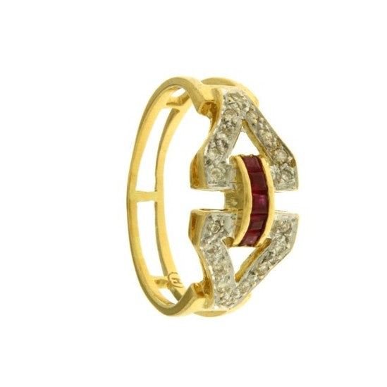 Anello Fantasia con Pietre Bianche e Rosse
