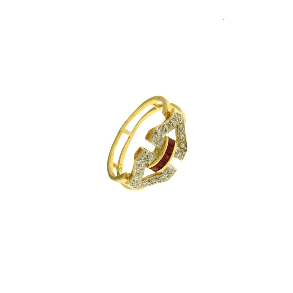 Anello Fantasia con Pietre Bianche e Rosse