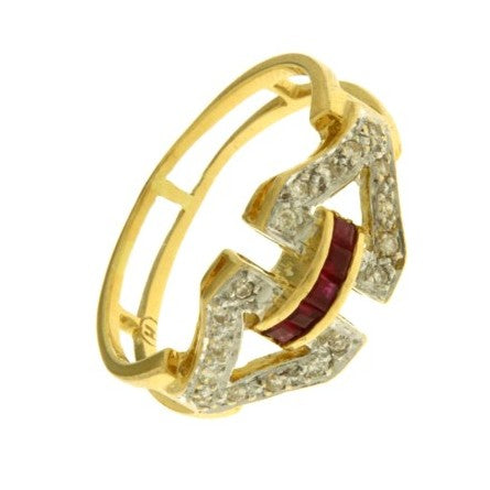 Anello Fantasia con Pietre Bianche e Rosse