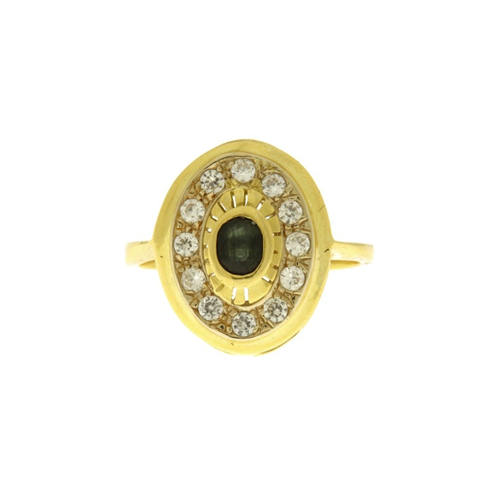 Anello Ovale con Pietra Blu e Bianche