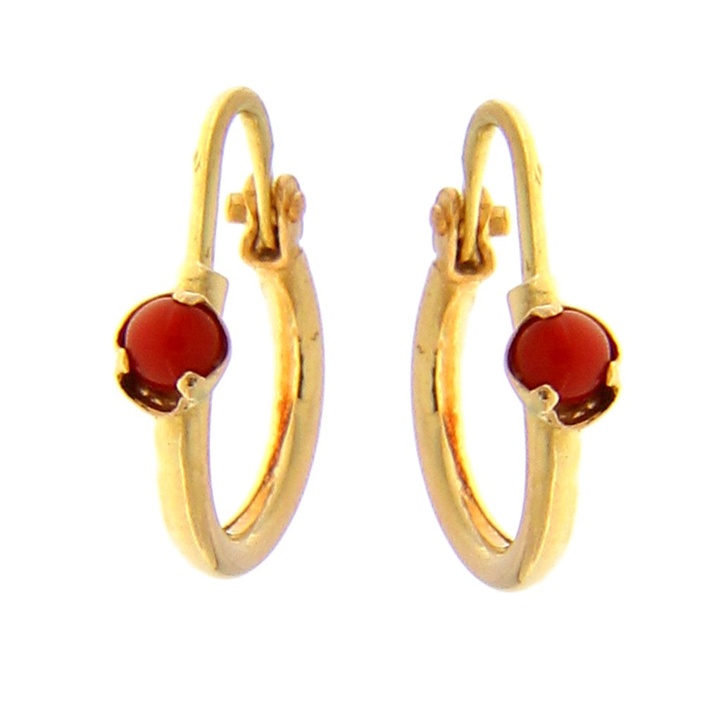 Orecchini a Cerchio Piccolo con Pietra Rossa