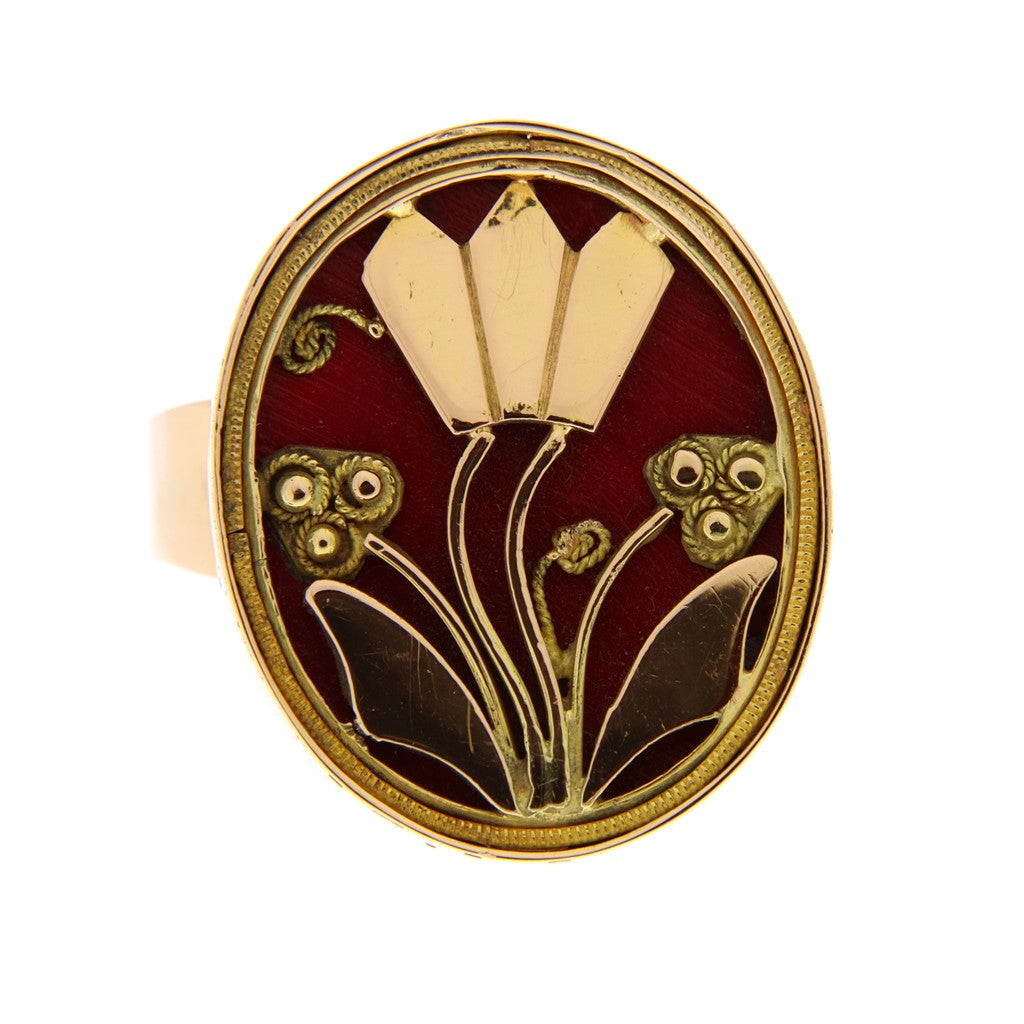 Anello Vintage Ovale con Tulipano