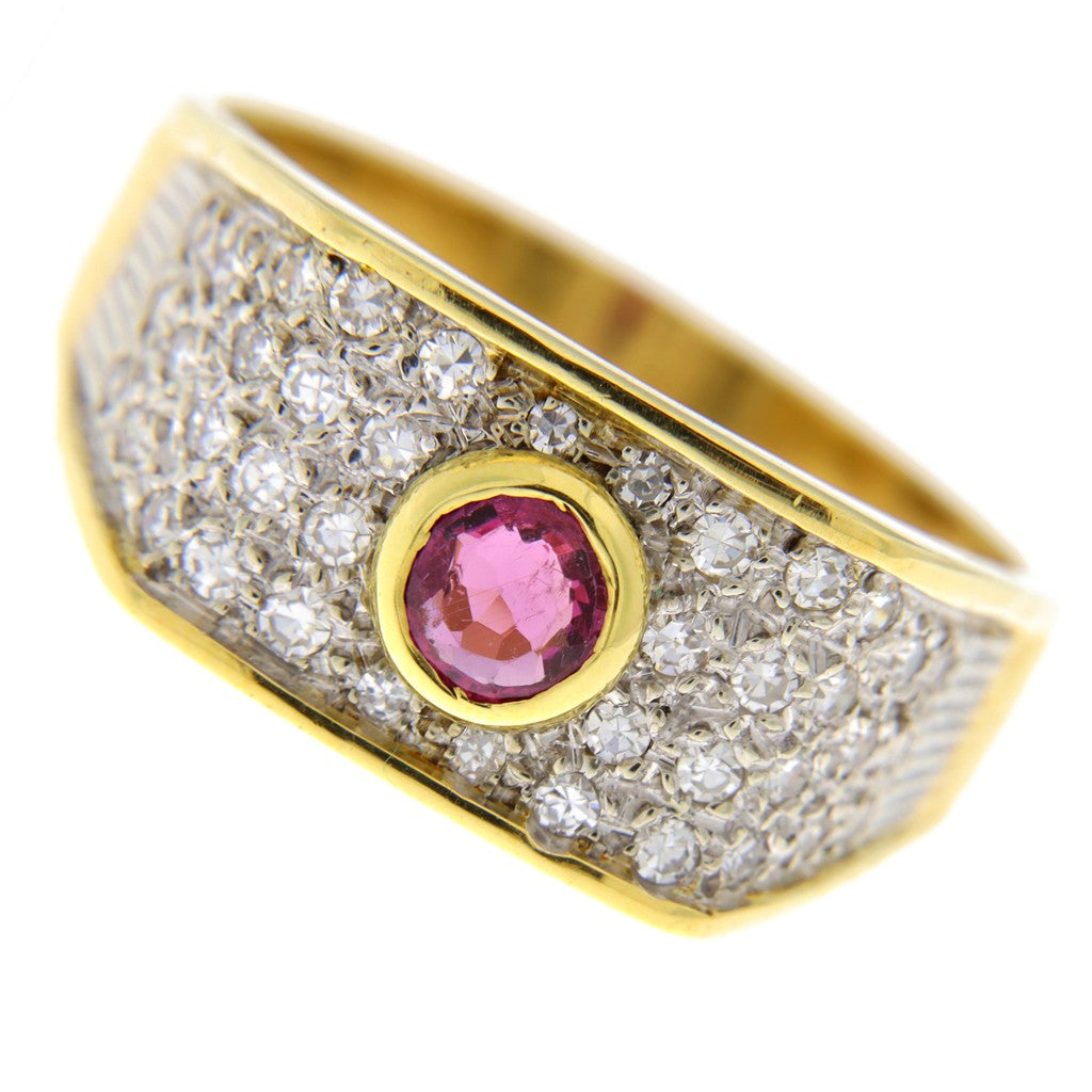 Anello Fascia Pavè Diamanti e Rubino