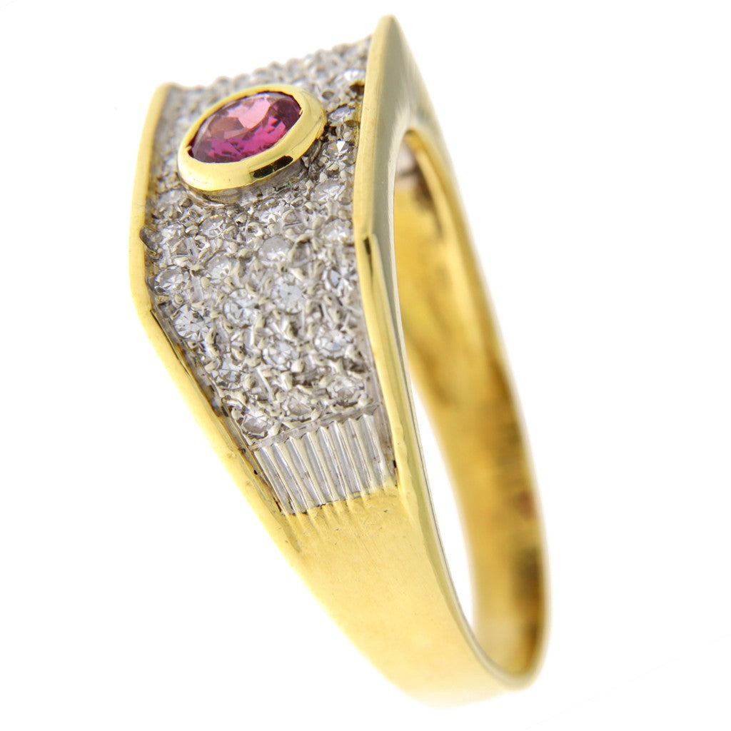 Anello Fascia Pavè Diamanti e Rubino
