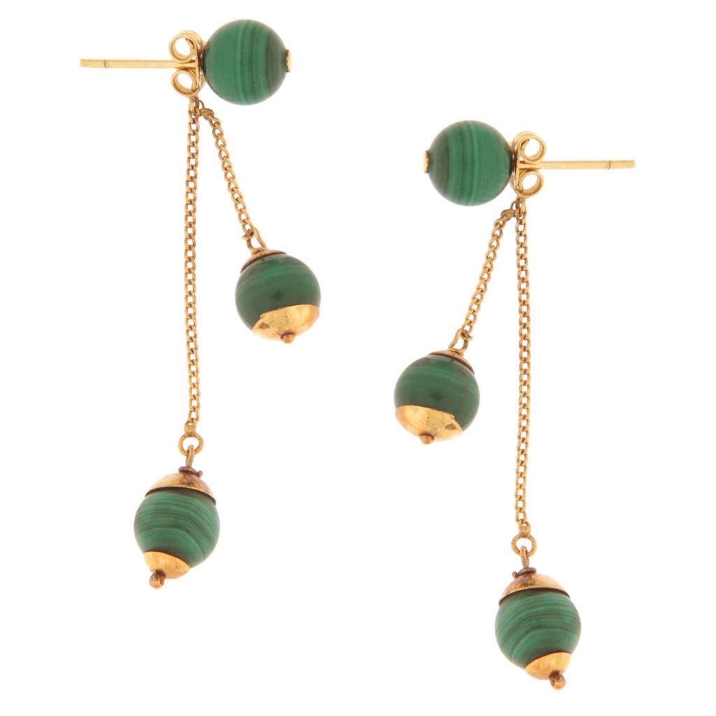 Orecchini Pendenti con Sfere in Malachite (articolo NON in saldo)