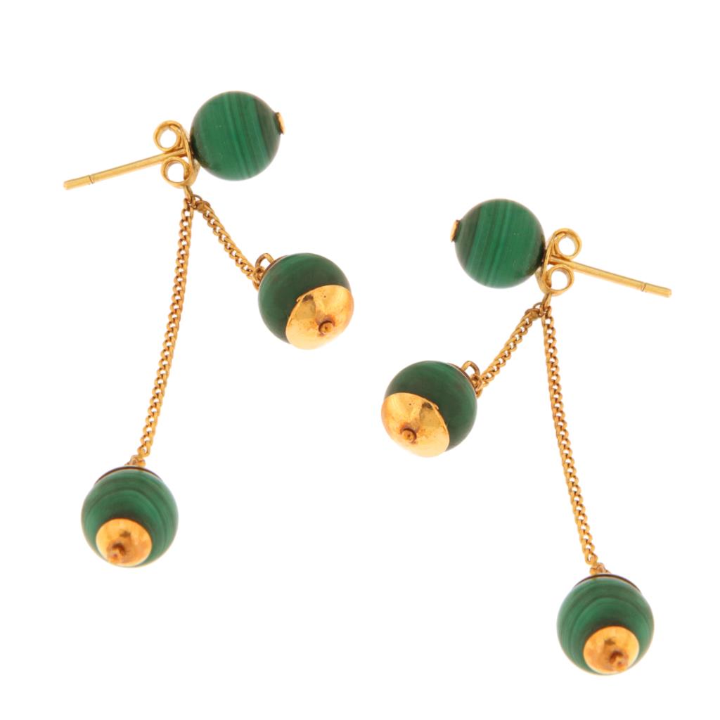 Orecchini Pendenti con Sfere in Malachite (articolo NON in saldo)