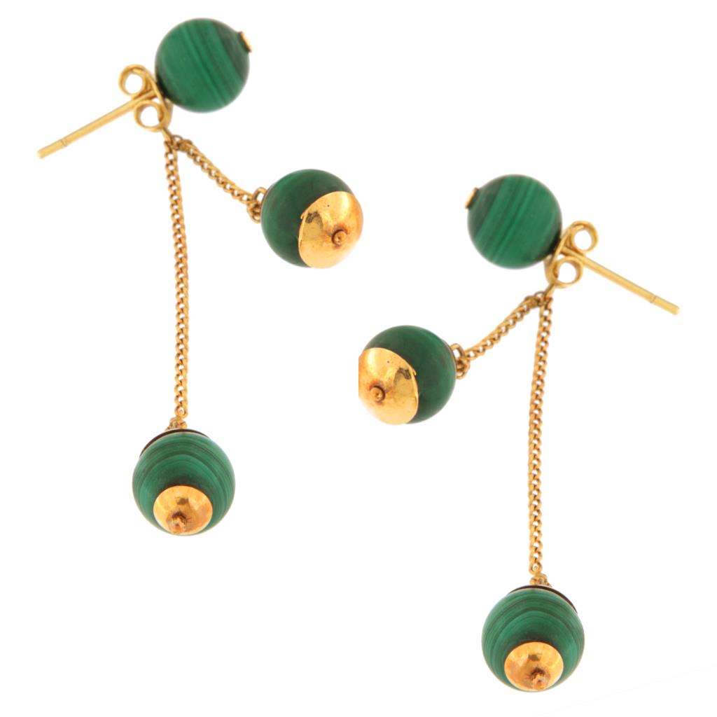 Orecchini Pendenti con Sfere in Malachite (articolo NON in saldo)