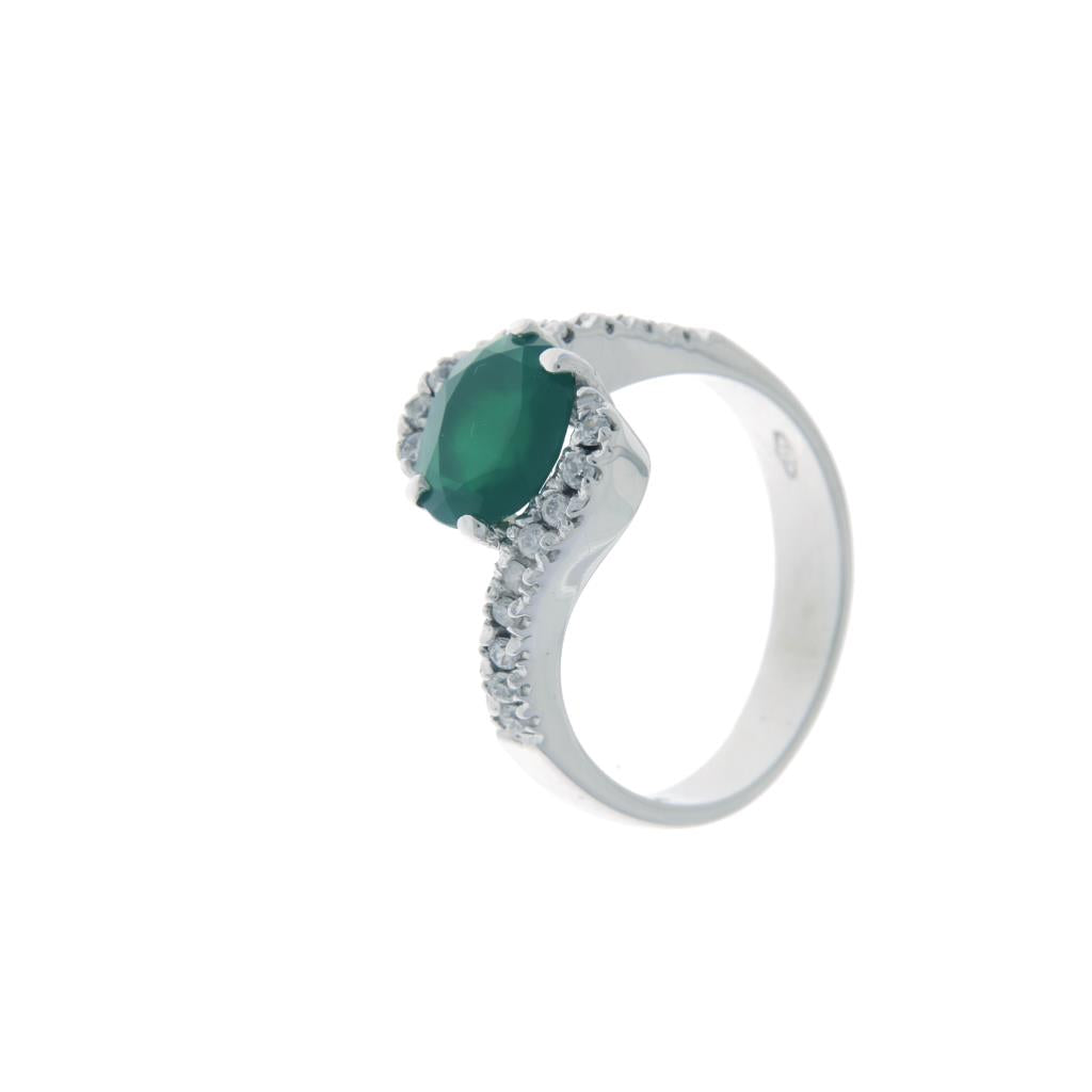 Anello con Giada e pavè di zirconi