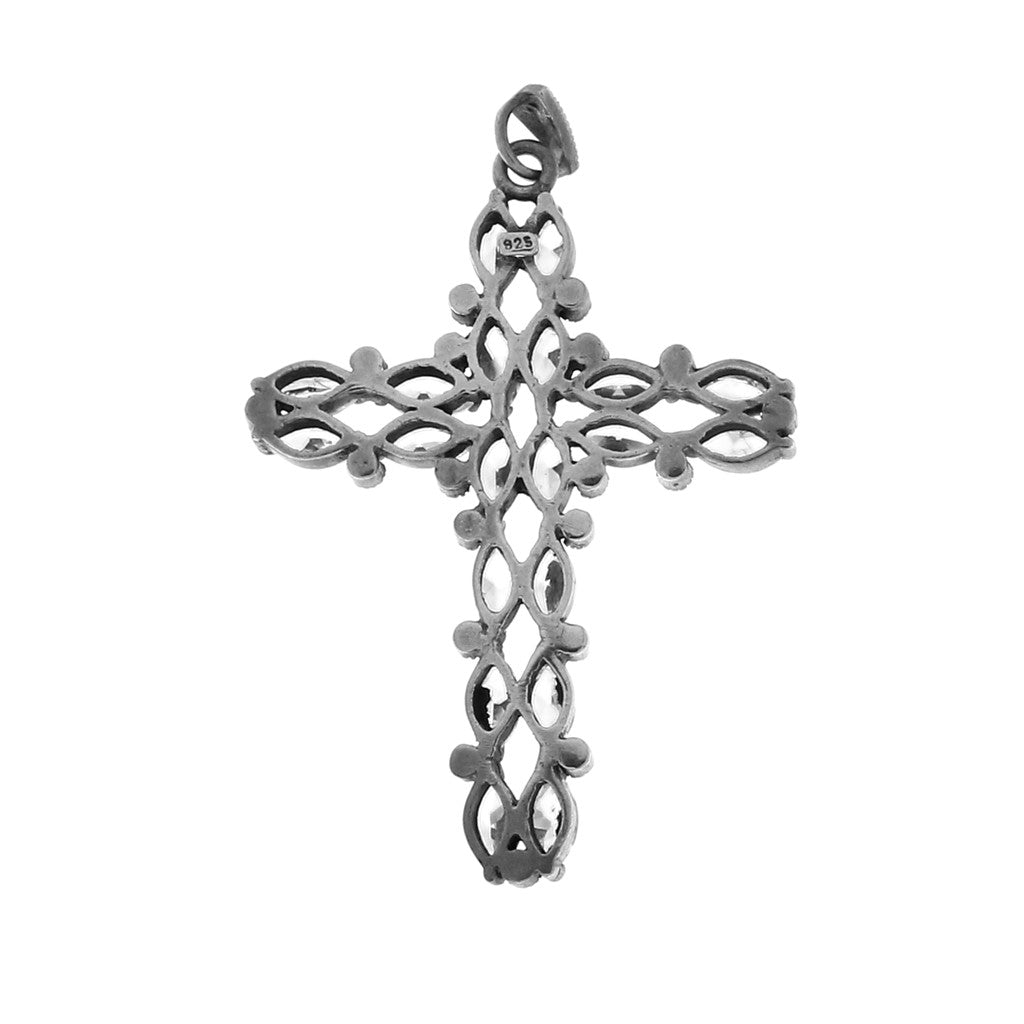 Ciondolo in Argento: Croce con Pietre Bianche