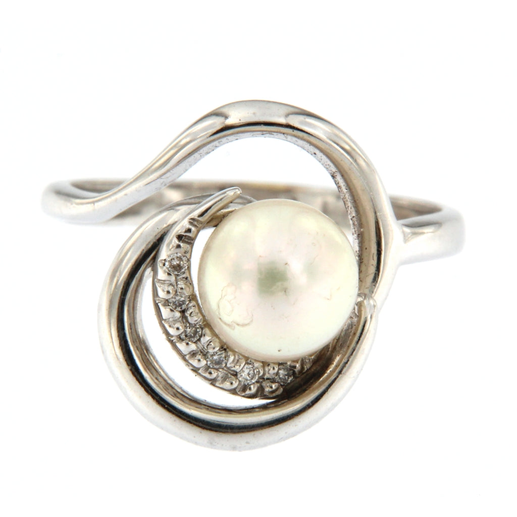 Anello Perla e Diamanti da 0,01 CT