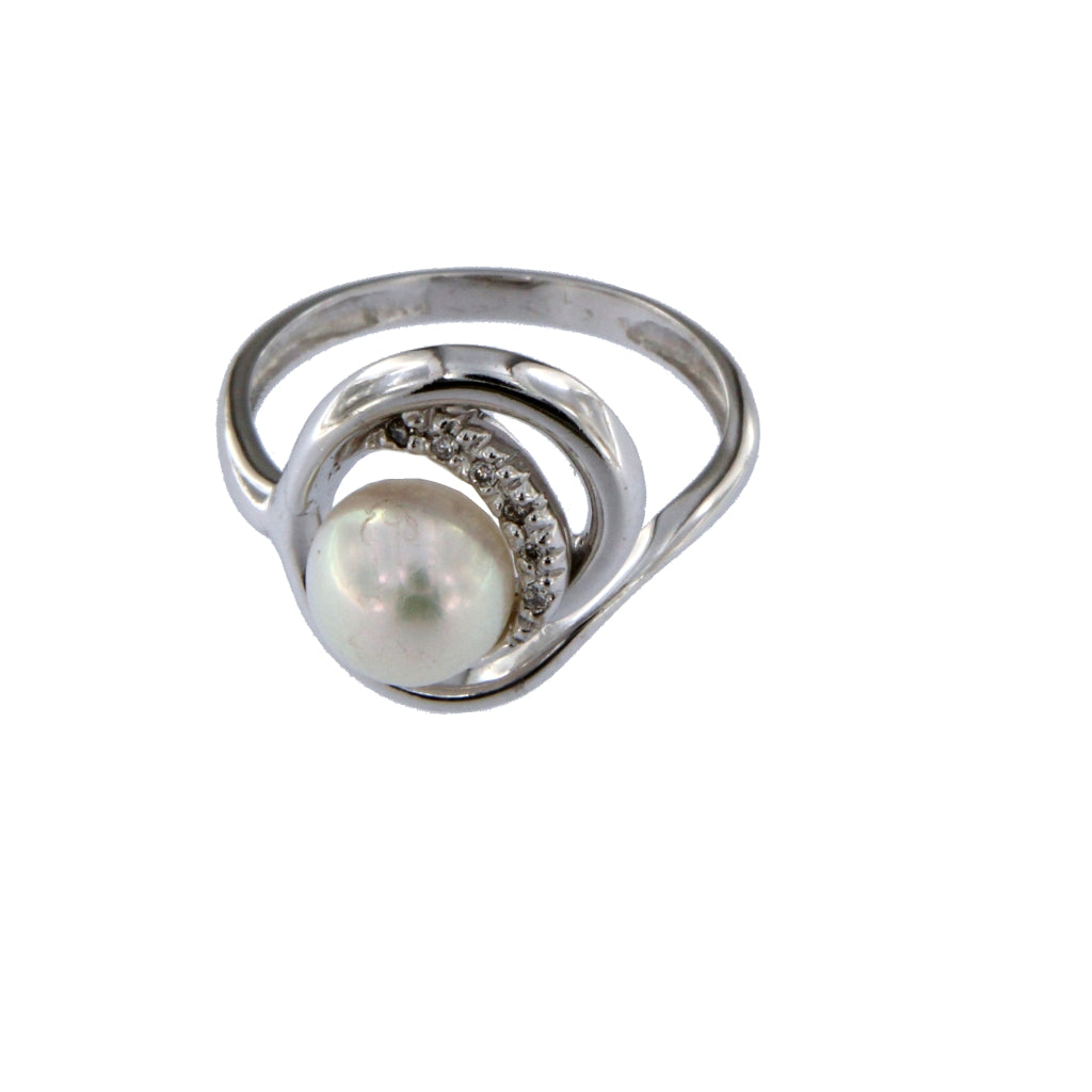 Anello Perla e Diamanti da 0,01 CT