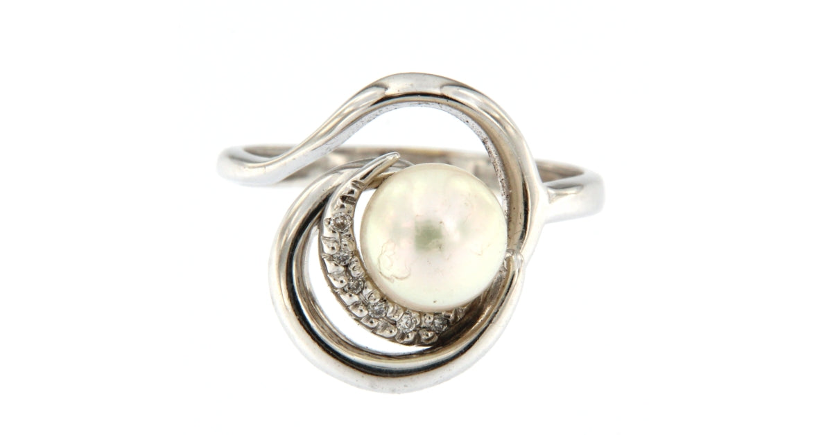 Anello Perla e Diamanti da 0,01 CT