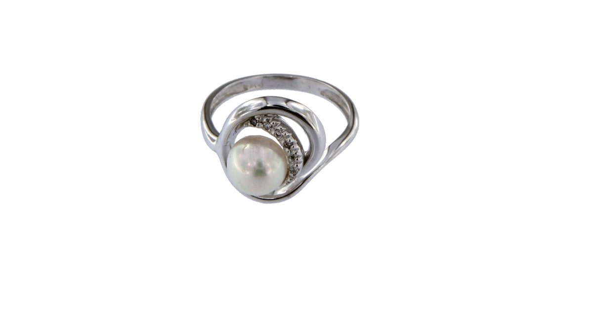 Anello Perla e Diamanti da 0,01 CT
