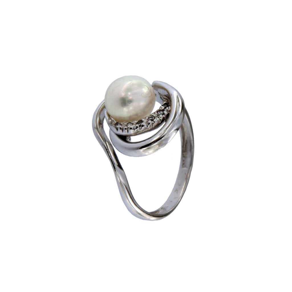 Anello Perla e Diamanti da 0,01 CT