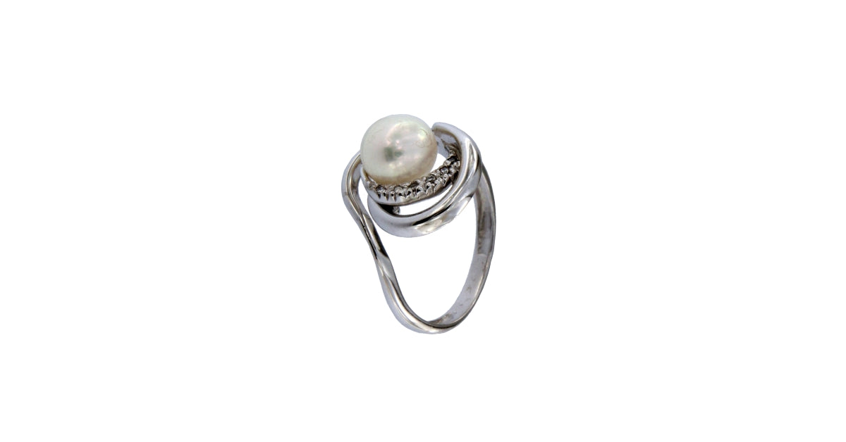 Anello Perla e Diamanti da 0,01 CT