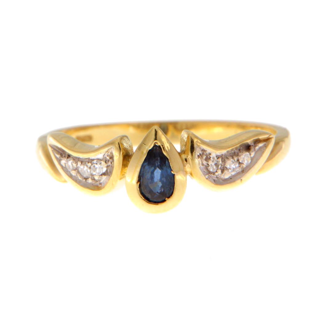Anello Pietra Blu e Diamanti da 0.01 CT