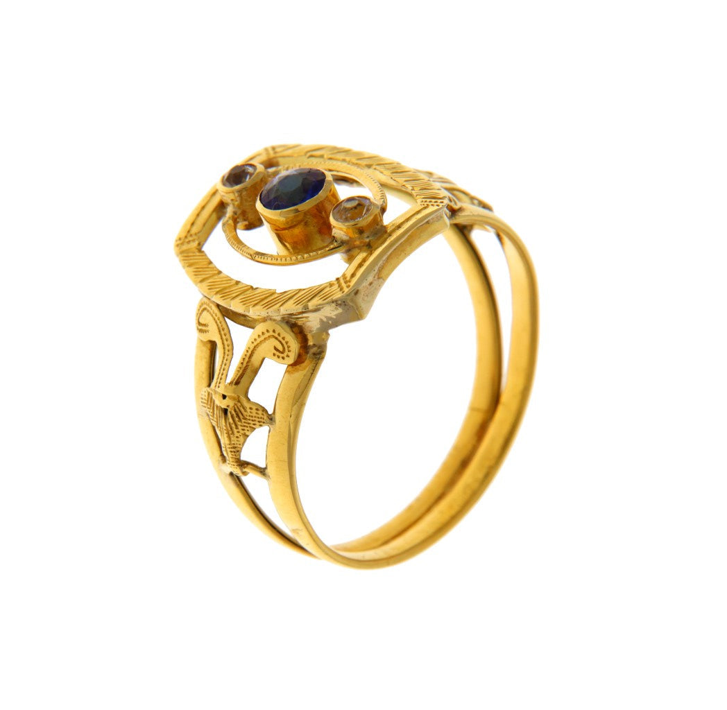 Anello Rettangolo con Pietre Blu e Bianche