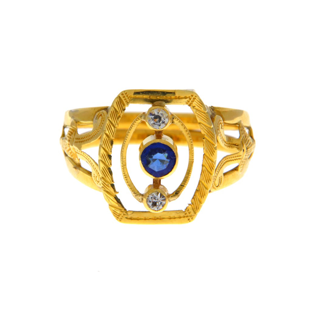 Anello Rettangolo con Pietre Blu e Bianche