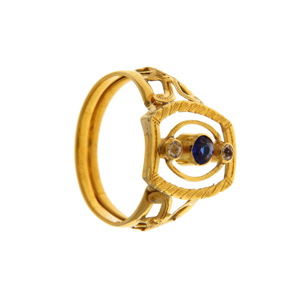 Anello Rettangolo con Pietre Blu e Bianche