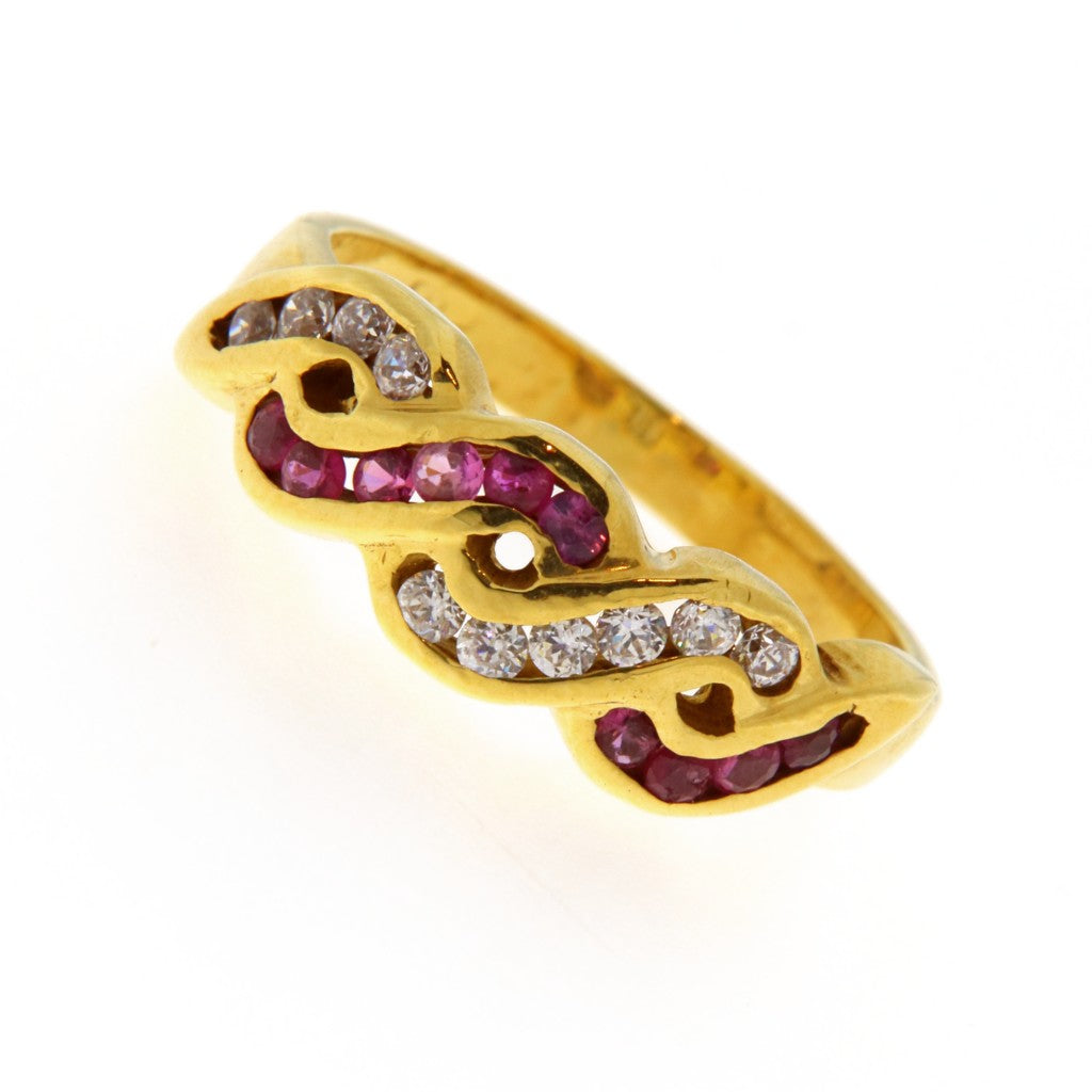 Anello Riviera Intrecciata con Pietre Rosa e Bianche