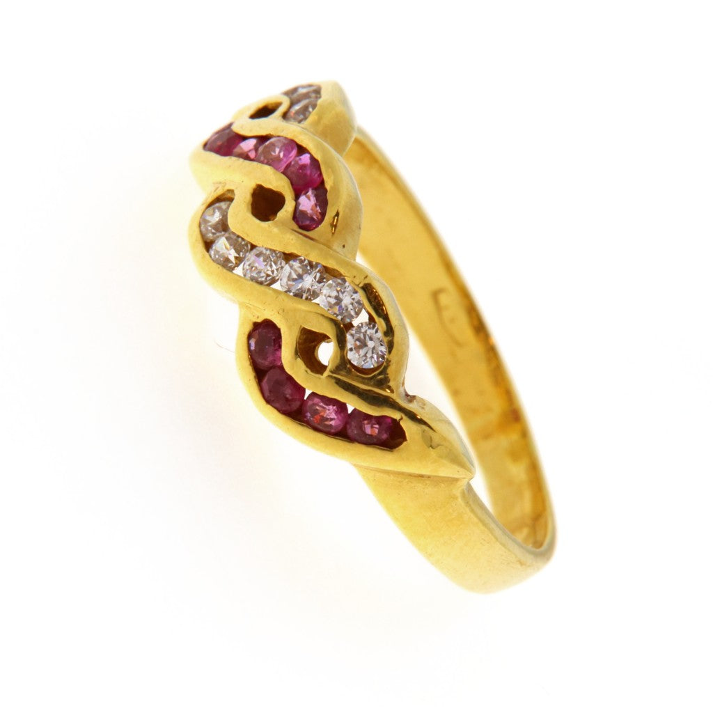 Anello Riviera Intrecciata con Pietre Rosa e Bianche