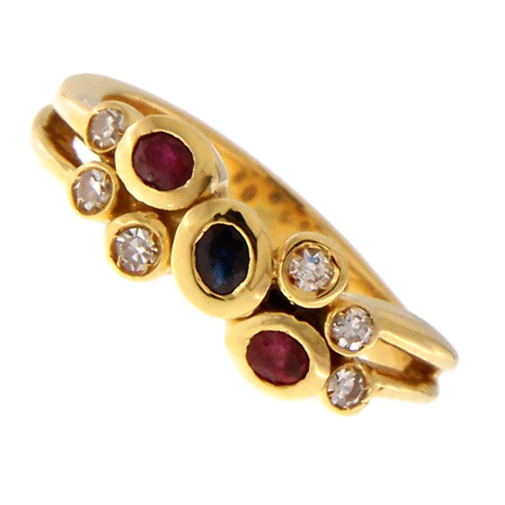 Anello Riviera con Diamanti, Zaffiri e Rubini