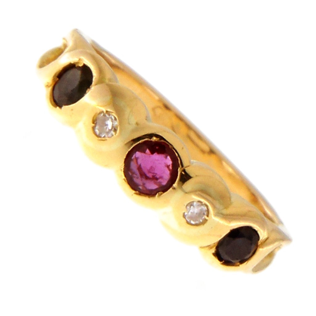 Anello Riviera Diamanti Zaffiri e Rubini