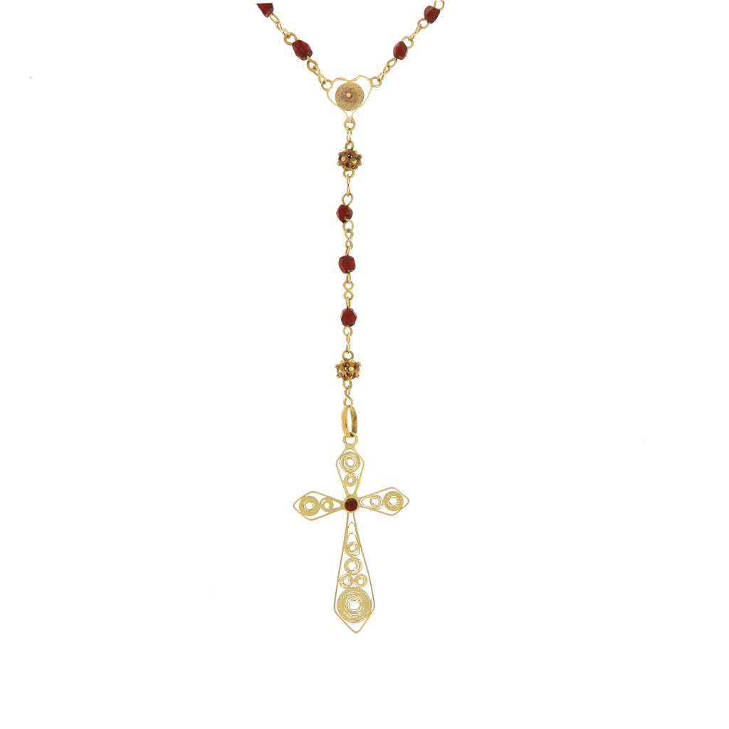 Collana Rosario e Grani in Pietre Bordeaux