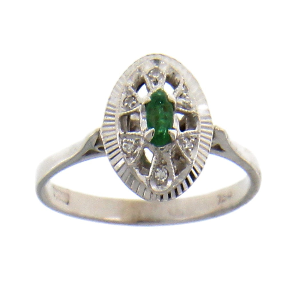 Anello con Smeraldo da 0.3 CT e Diamanti da 0.01 CT