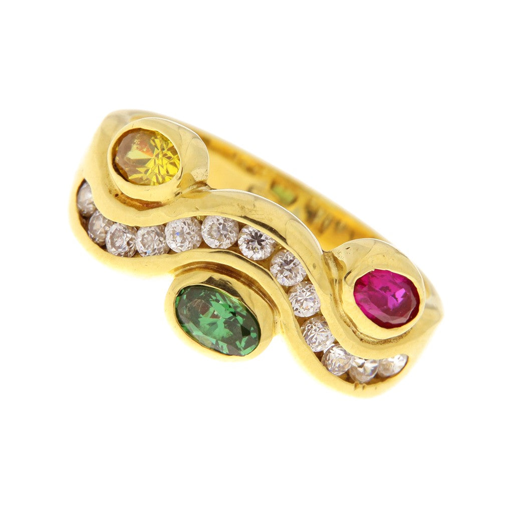 Anello Ondulato con Pietre Colorate