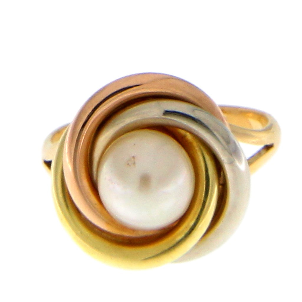 Anello Intreccio Tricolore con Perla