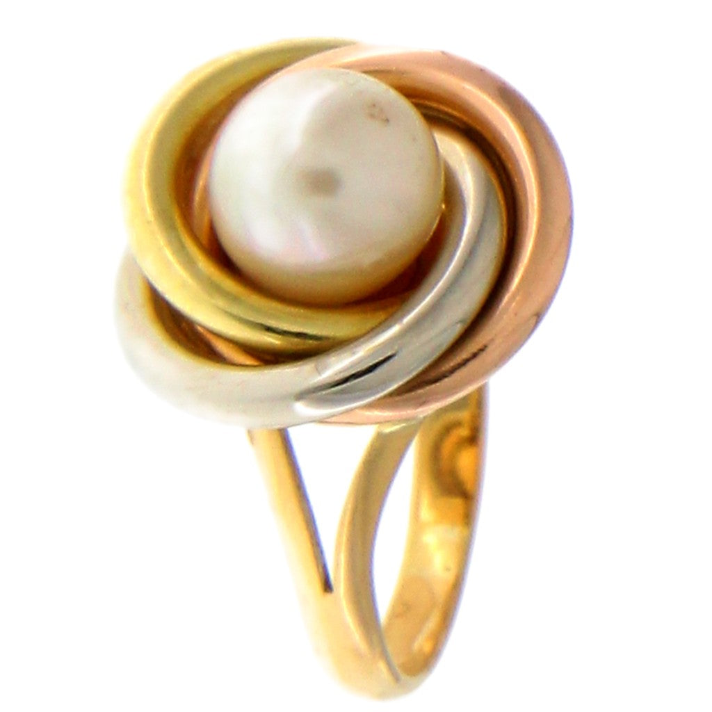 Anello Intreccio Tricolore con Perla