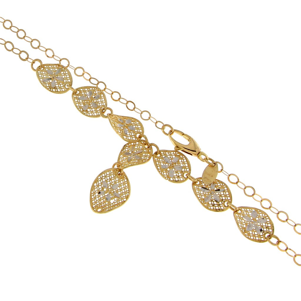 Collana Rolò con Pendente Foglie Lavorate