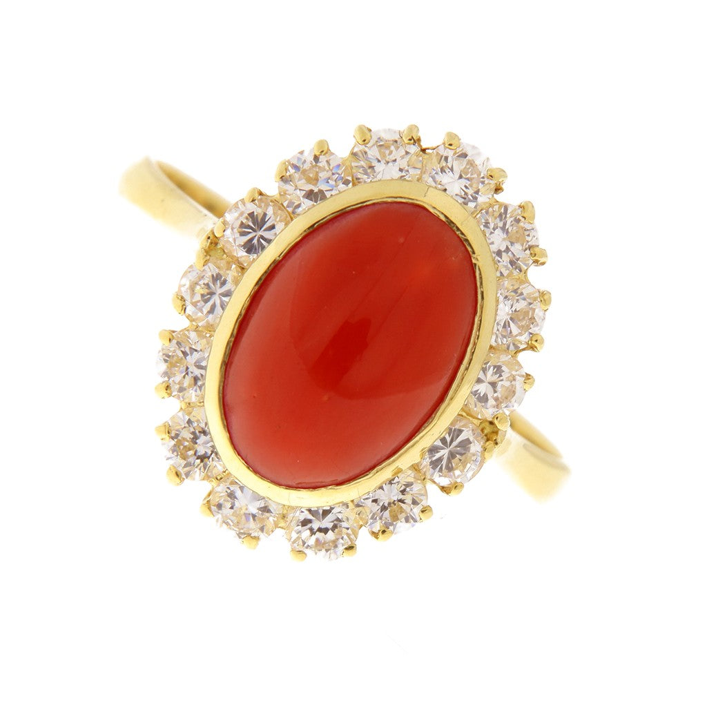 Anello Ovale Rosso con Zirconi