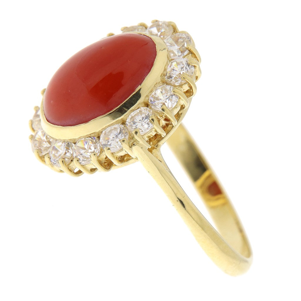 Anello Ovale Rosso con Zirconi