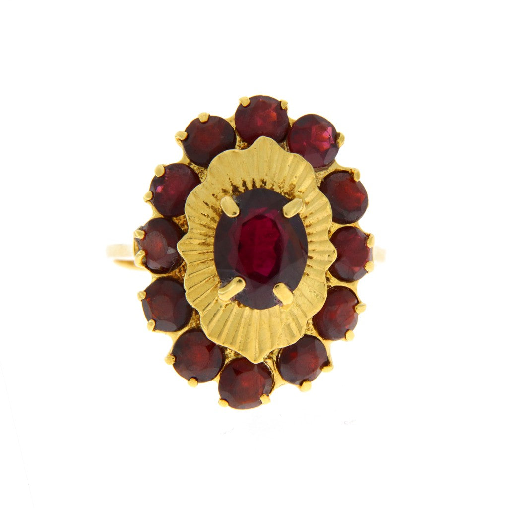 Anello Fiore Ovale con Granati