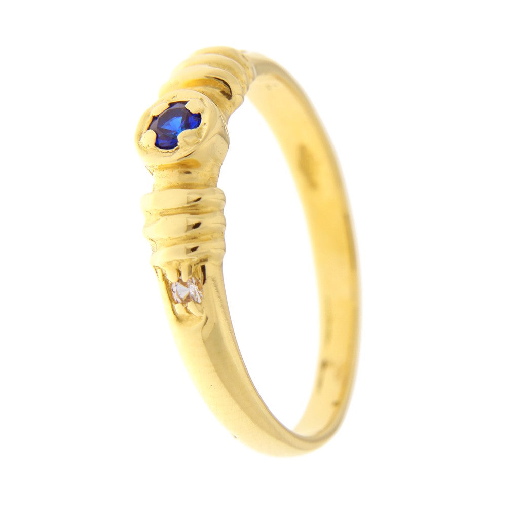Anello Rigato con Pietra Blu