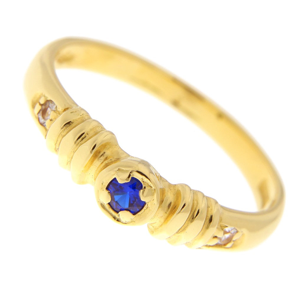 Anello Rigato con Pietra Blu