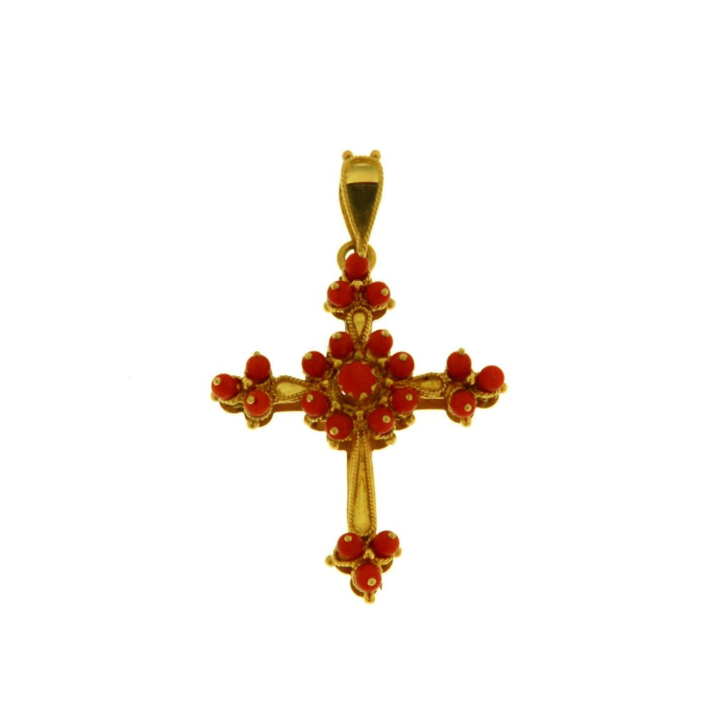 Ciondolo Croce in Filigrana con Perline Rosse