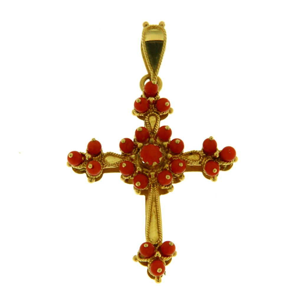 Ciondolo Croce in Filigrana con Perline Rosse