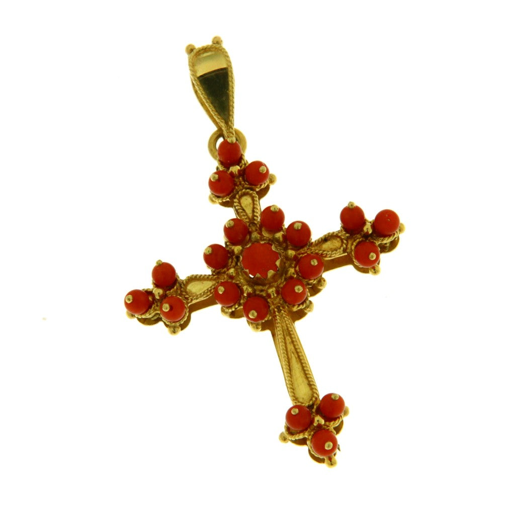 Ciondolo Croce in Filigrana con Perline Rosse