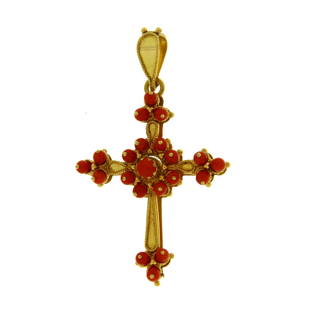 Ciondolo Croce in Filigrana con Perline Rosse