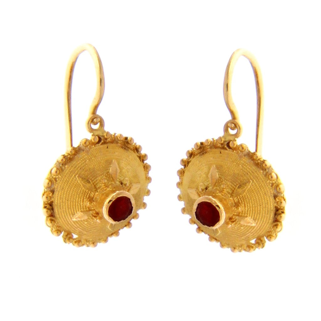Orecchini a Bottone con Pietra Rossa