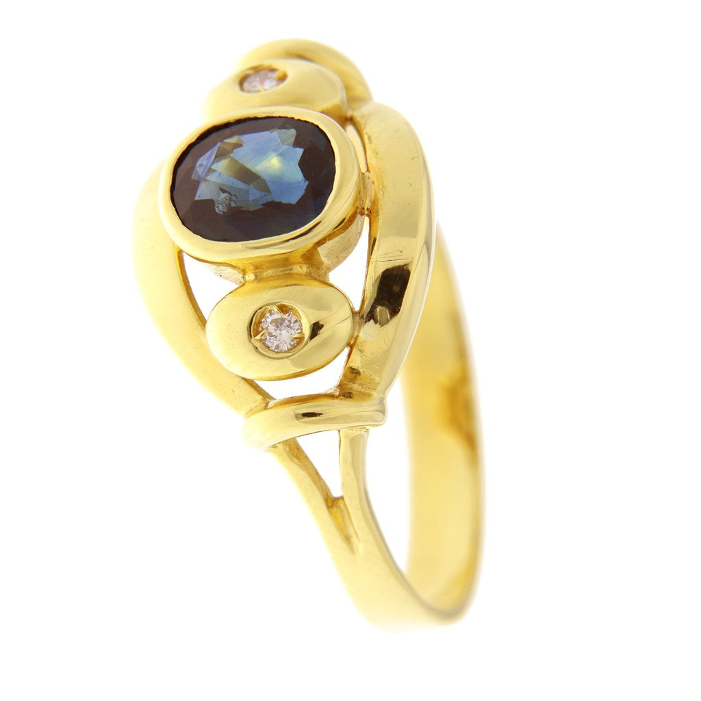 Anello Pietra Blu e Diamanti da 0.02 CT